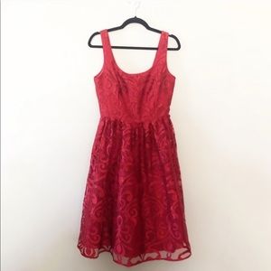 Donna Morgan Red Metallic Lace Fit and Flare Dress